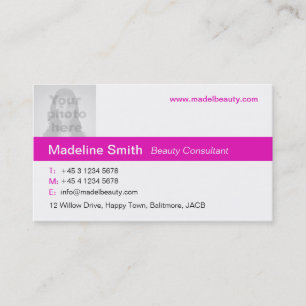 Simple pink & white photo pink back business card