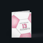 simple pink white soccer ball happy birthday card<br><div class="desc">This simply stated soccer themed birthday card for girls features an abstractly enlarged, stylised soccer ball with pink and white panels on the front of the card - inside of card is light grey with a small pink and white soccer ball under your custom birthday message - the soccer balls'...</div>