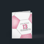 simple pink white soccer ball happy birthday card<br><div class="desc">This simply stated soccer themed birthday card for girls features an abstractly enlarged, stylised soccer ball with pink and white panels on the front of the card - inside of card is light grey with a small pink and white soccer ball under your custom birthday message - the soccer balls'...</div>