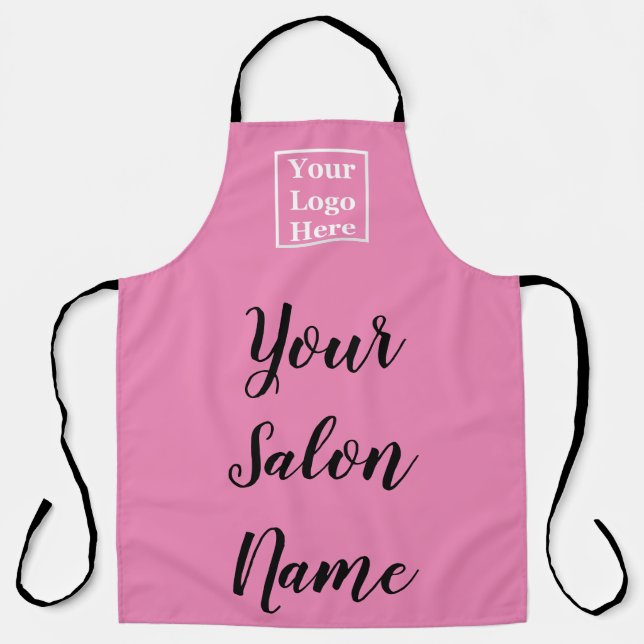 Simple Pink with Salon Name and Your Logo Here Apron (Front)