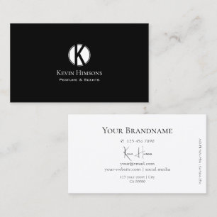 Simple Plain Black and White with Monogram Classic Business Card