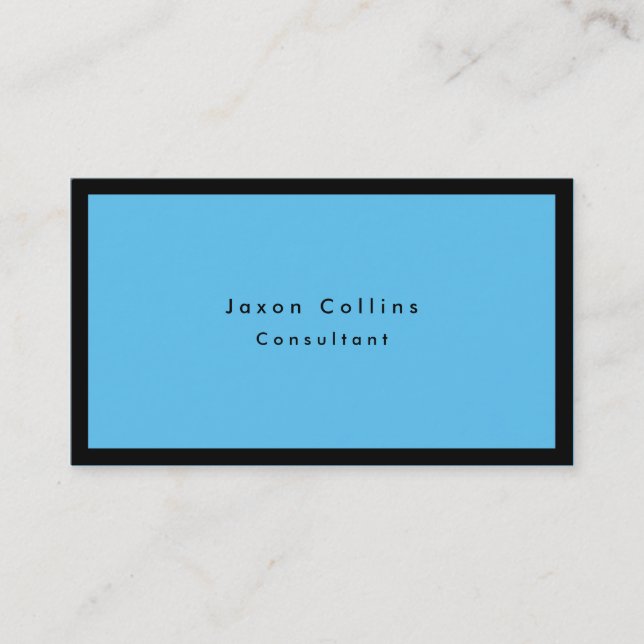 Simple Plain Black Border Blue Minimalist Modern Business Card (Front)