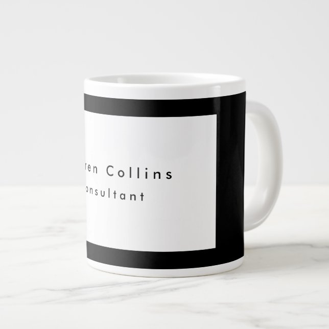 Simple Plain Black Border White Minimalist Modern Large Coffee Mug (Front Right)