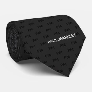 Simple Plain Black Grey Modern Monogram Pattern Tie