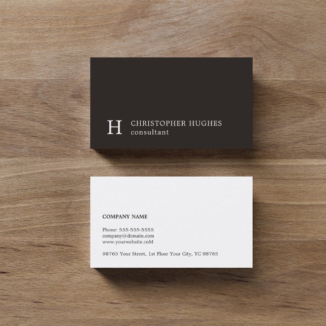 Simple Plain Black White Monogram Consultant Business Card (Creator Uploaded)