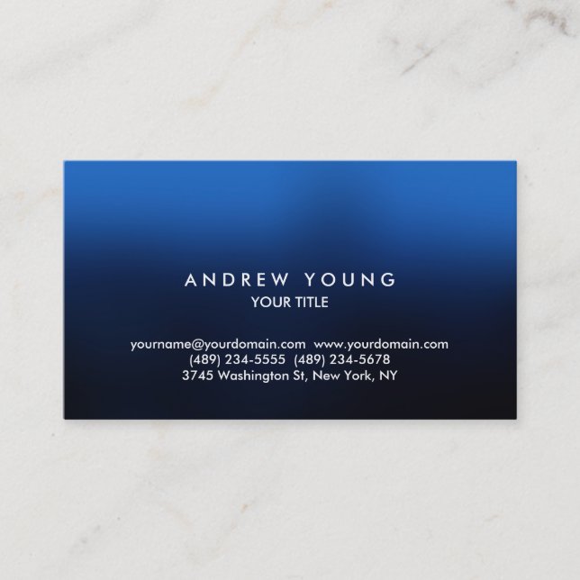 Simple Plain Blue Professional Unique Business Card (Front)