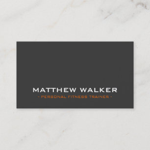 SIMPLE plain bold modern charcoal grey orange Business Card