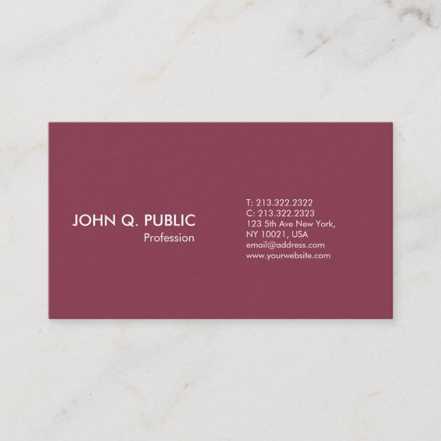 Simple Plain Bordeaux White Modern Professional Business Card (Front)