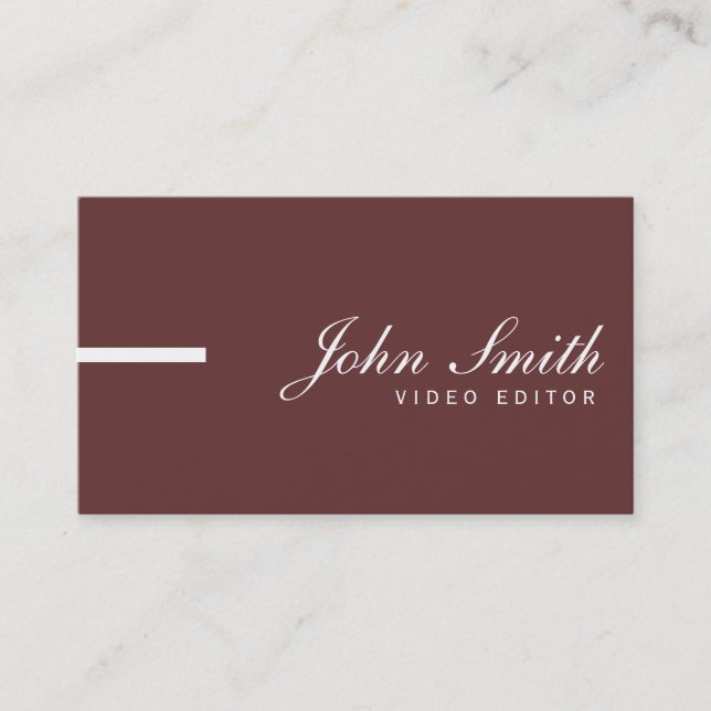 Simple Plain Brown Video Editor Business Card (Front)