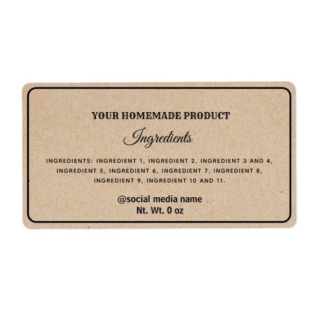 Simple plain cardboard look ingredients label (Front)