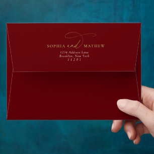 Simple Plain Classic Burgundy Couple Wedding Envelope