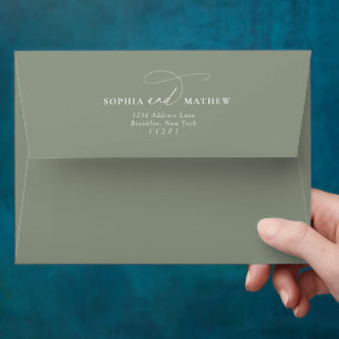 Simple Plain Classic Sage Green Couple Wedding Envelope