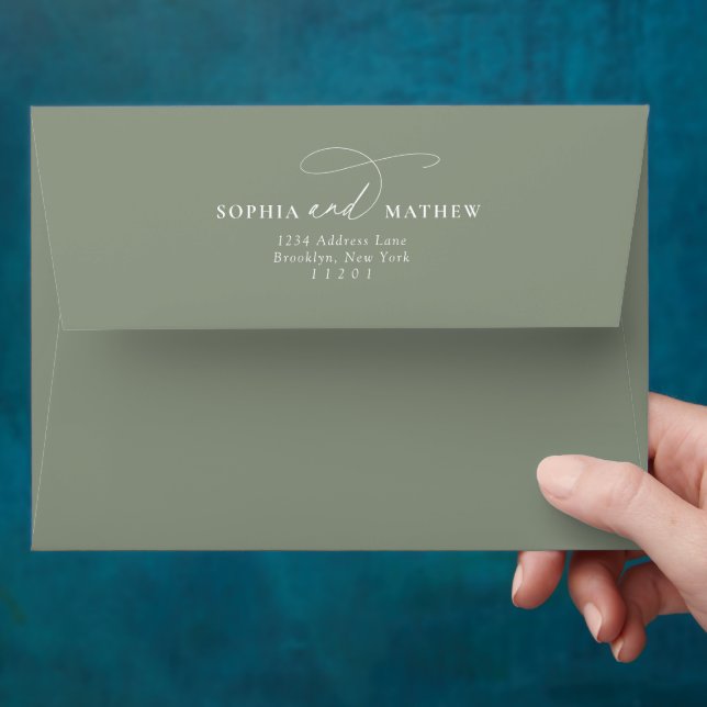 Simple Plain Classic Sage Green Couple Wedding Envelope (Hand)