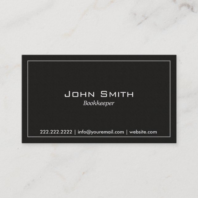 Simple Plain Dark Bookkeeper Business Card (Front)