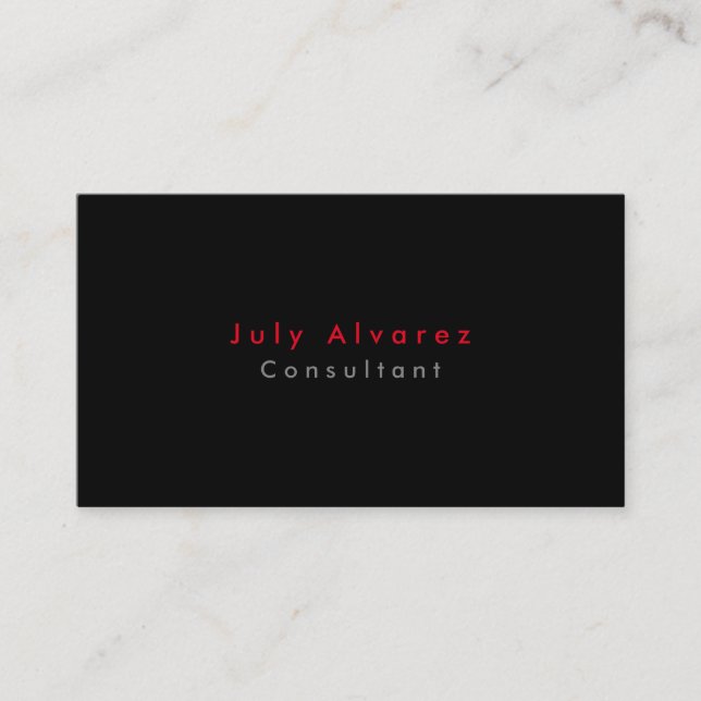 Simple Plain Elegant Black Red Grey Minimalist Business Card (Front)