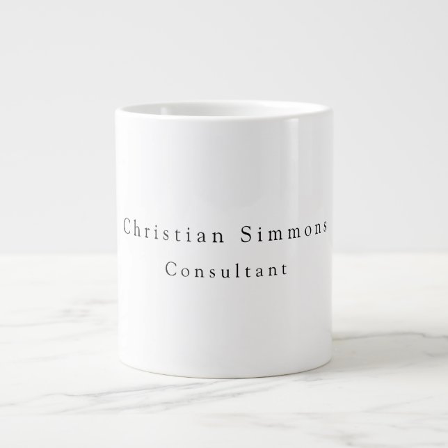 Simple Plain Elegant Black White Minimalist Modern Large Coffee Mug (Front)