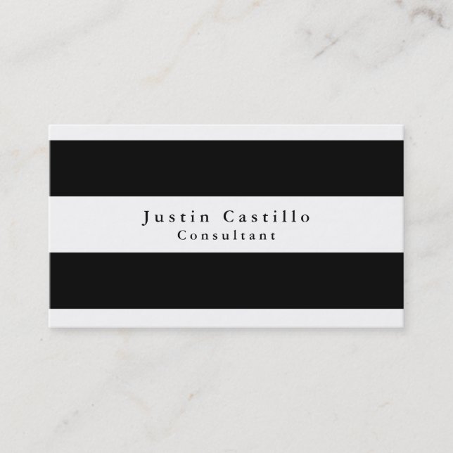 Simple Plain Elegant Black White Striped Modern Business Card (Front)