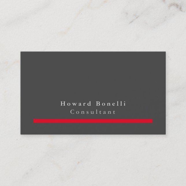 Simple Plain Elegant Grey Red Professional Modern Business Card (Front)
