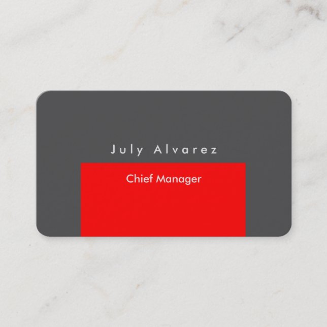 Simple Plain Elegant Modern Red Grey Minimalist Business Card (Front)
