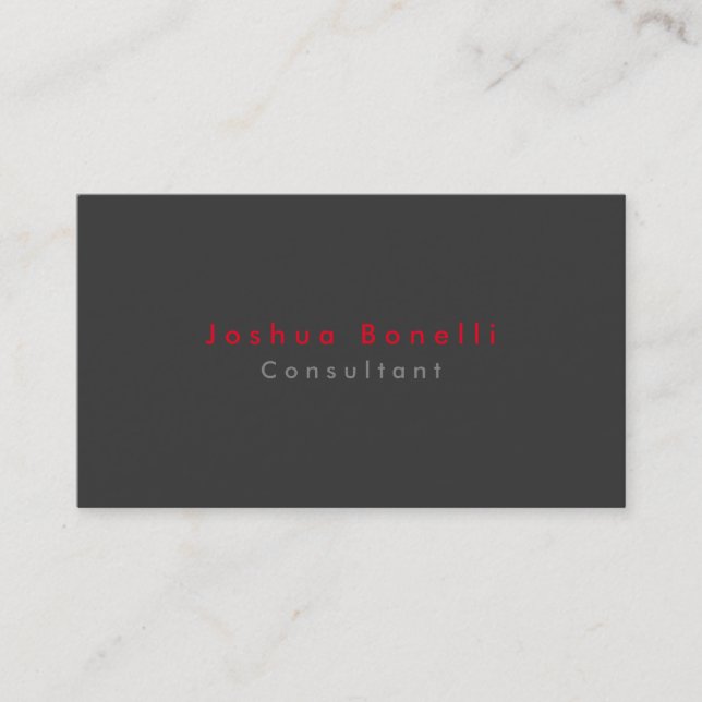 Simple Plain Elegant Red Grey Minimalist Business Card (Front)