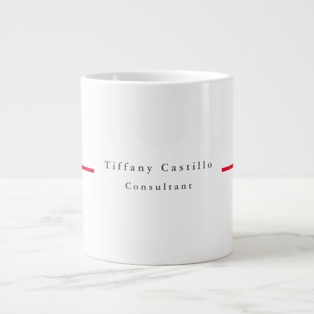 Simple Plain Elegant Red White Minimalist Modern Large Coffee Mug (Front)
