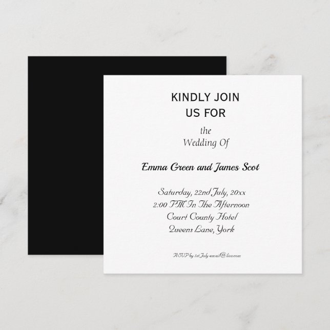 Simple Plain Elegant Wedding Invitation | Square (Front/Back)