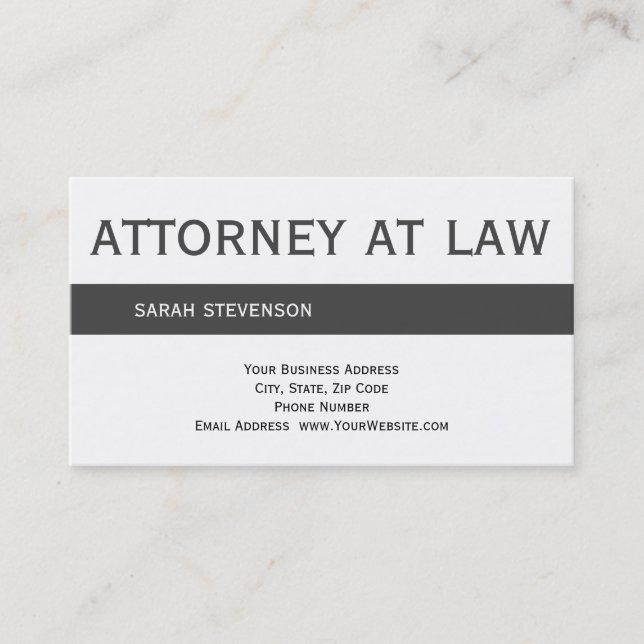 Simple Plain Grey White Lawyer Business Card (Front)