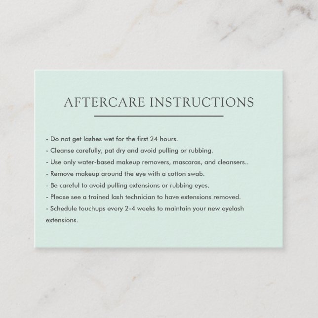 Simple Plain Lash Extension Microblading Aftercare Business Card (Front)