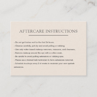 Simple Plain Lash Extension Microblading Aftercare Business Card