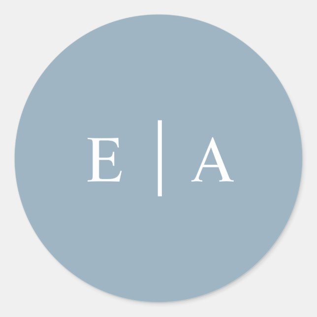 Simple plain light blue monogram wedding favour classic round sticker (Front)