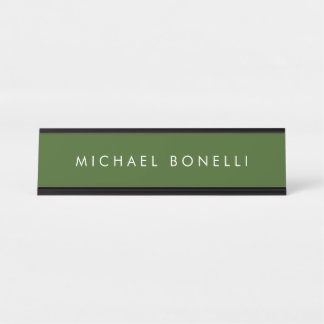 Simple Plain Minimal Elegant Modern Forest Green Desk Name Plate
