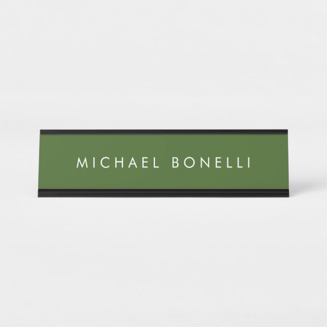 Simple Plain Minimal Elegant Modern Forest Green Desk Name Plate (Front)