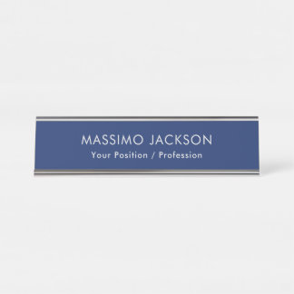 Simple Plain Minimalist Elegant Modern Blue Desk Name Plate