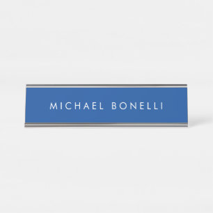 Simple Plain Minimalist Elegant Modern Deep Blue Desk Name Plate