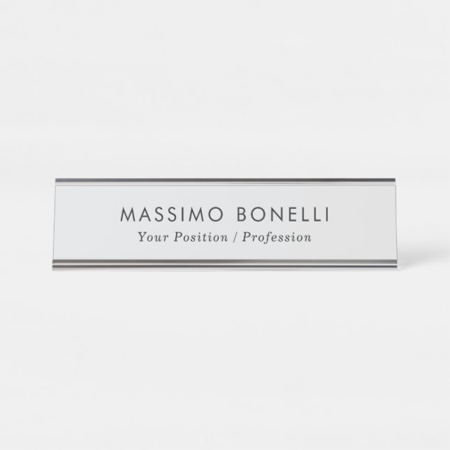 Simple Plain Minimalist Elegant Modern Grey Desk Name Plate (Front)