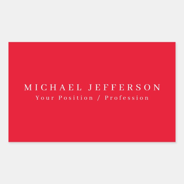 Simple Plain Minimalist Elegant Modern Red Rectangular Sticker (Front)