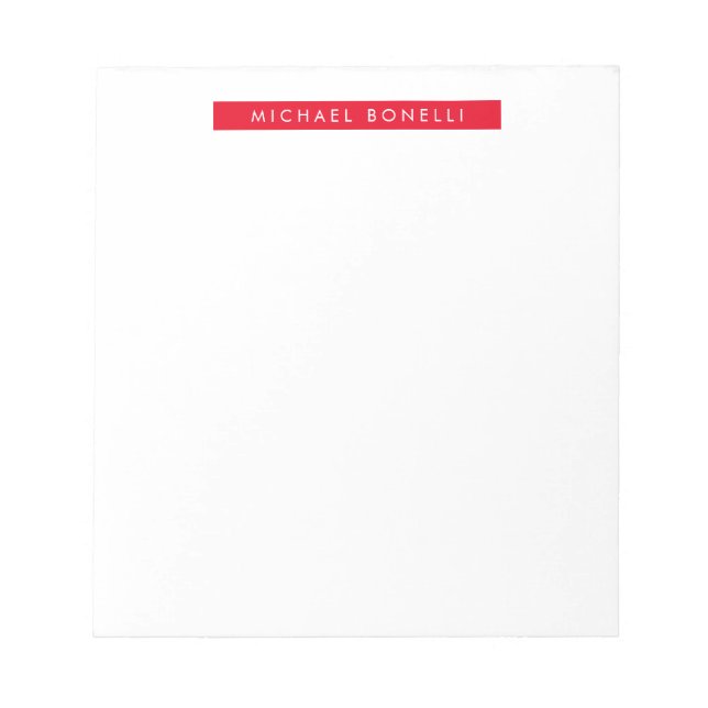 Simple Plain Minimalist Elegant Modern Red White Notepad (Front)