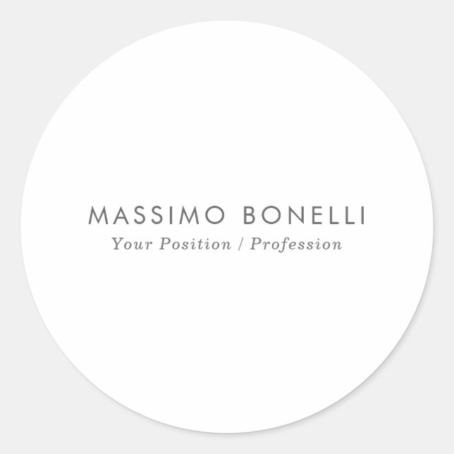 Simple Plain Minimalist Elegant Modern White Classic Round Sticker (Front)