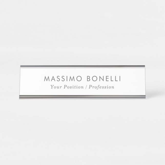 Simple Plain Minimalist Elegant Modern White Desk Name Plate (Front)