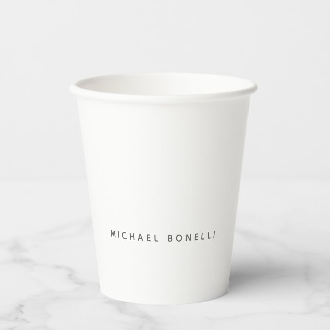 Simple Plain Minimalist Elegant Modern White Paper Cups (Front)