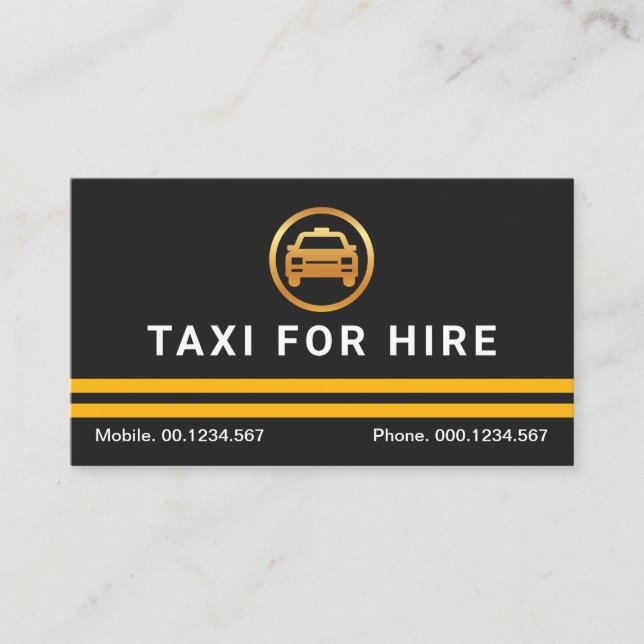 Simple Plain Minimalist Yellow Taxi Stripes Business Card (Front)