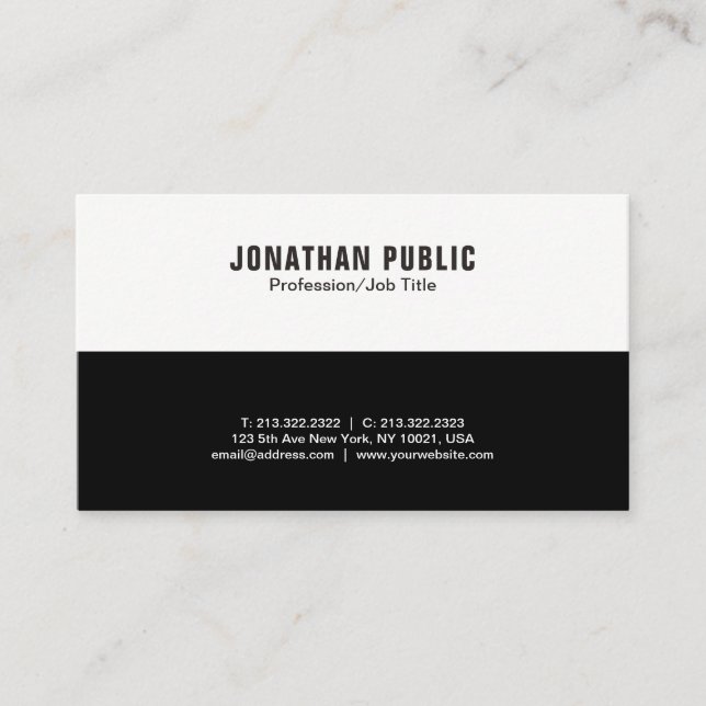 Simple Plain Modern Professional Black and White Business Card (Front)