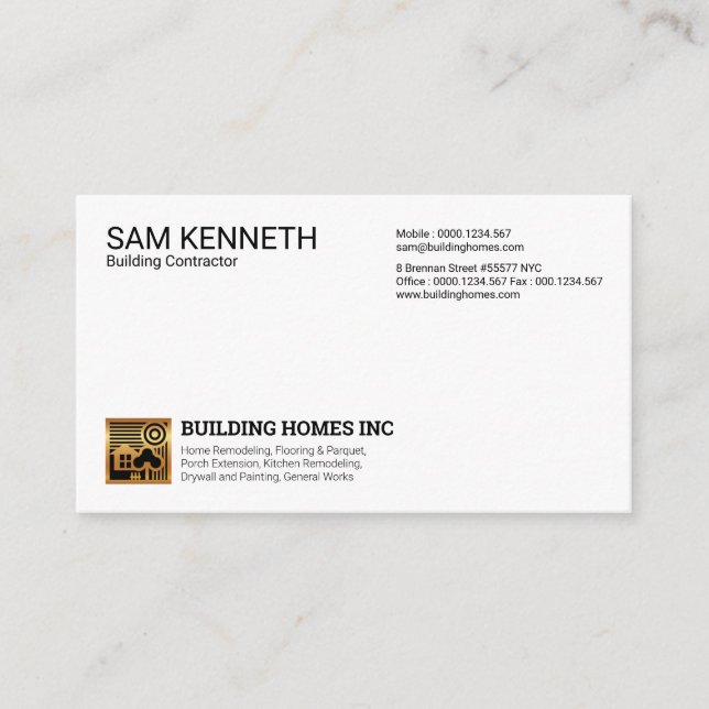 Simple Plain Modern Professional Gold Home Icon Business Card (Front)