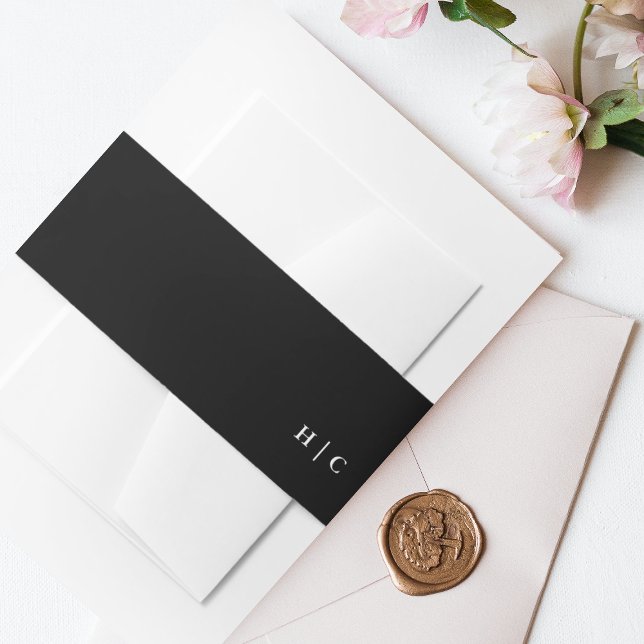 Simple Plain Modern Text Premium Black Wedding Invitation Belly Band (Creator Uploaded)