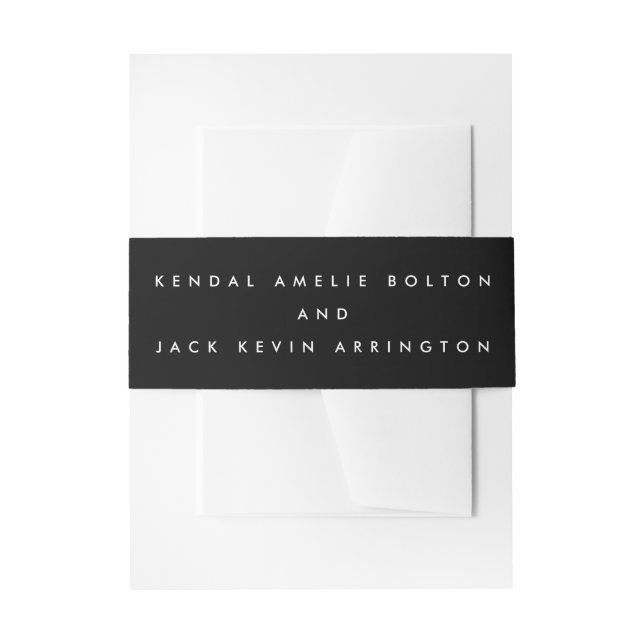 Simple Plain Modern Text Premium Black Wedding Invitation Belly Band (Front Example)