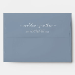 Simple Plain Name Address Dusty Blue Wedding Envelope