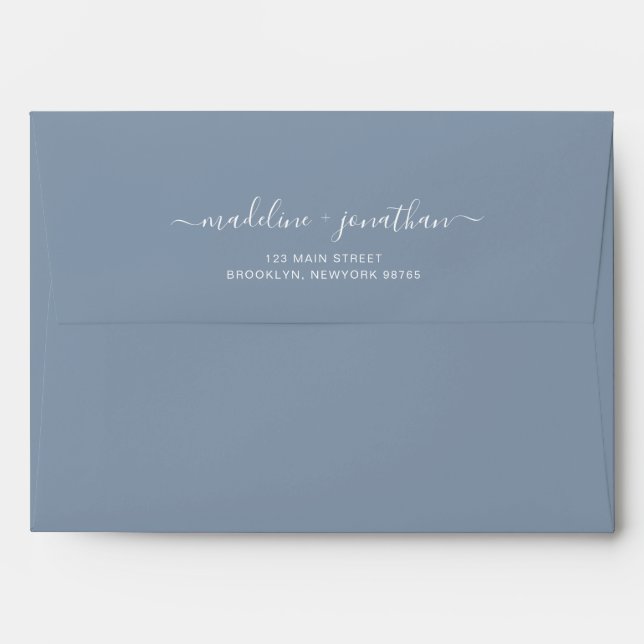 Simple Plain Name Address Dusty Blue Wedding Envelope (Back (Top Flap))