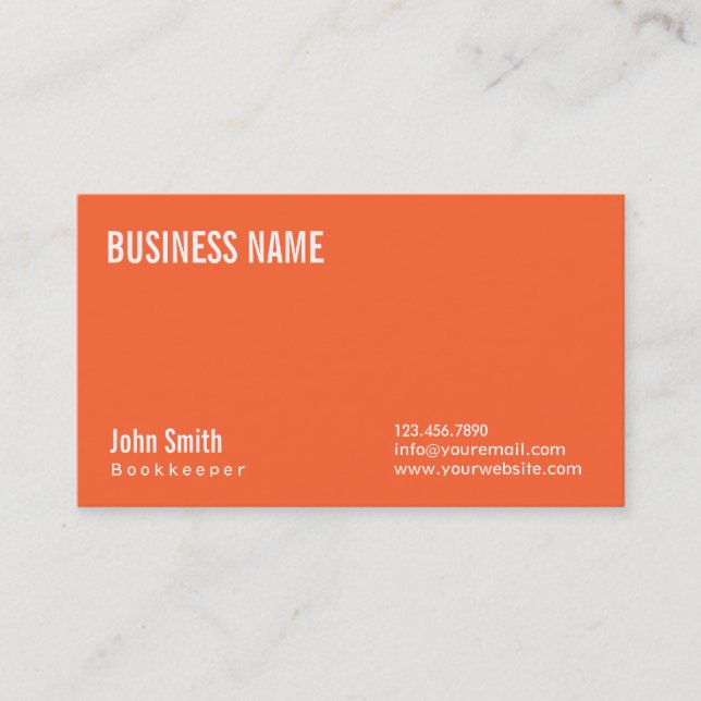 Simple Plain Orange Bookkeeper Business Card (Front)