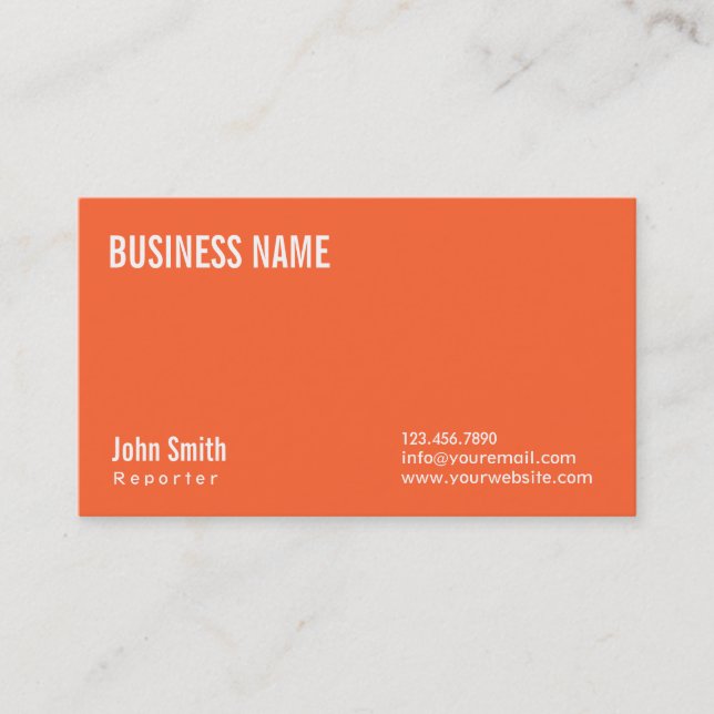 Simple Plain Orange Reporter Business Card (Front)