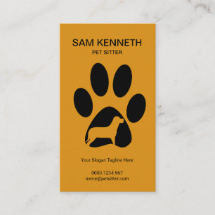 Simple Plain Paw Print Dog Silhouette Sitter Business Card